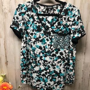 Jones New York Teal, White and Black Blouse